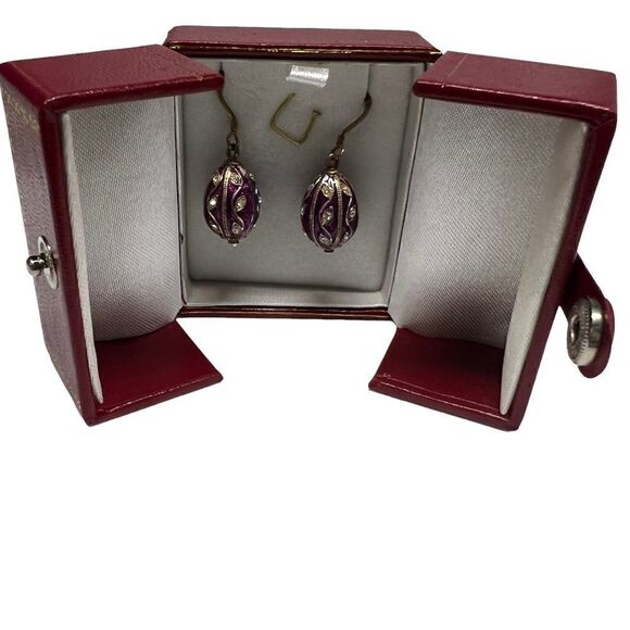 Earring’s National Geographic Oval Shaped Purple Clear Stone Gold Tone Fish Hook - Picture 5 of 5